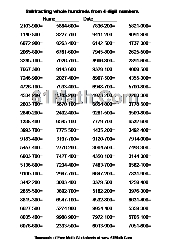 Subtracting whole hundreds from 4-digit numbers