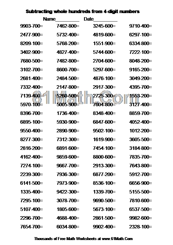 Subtracting whole hundreds from 4-digit numbers