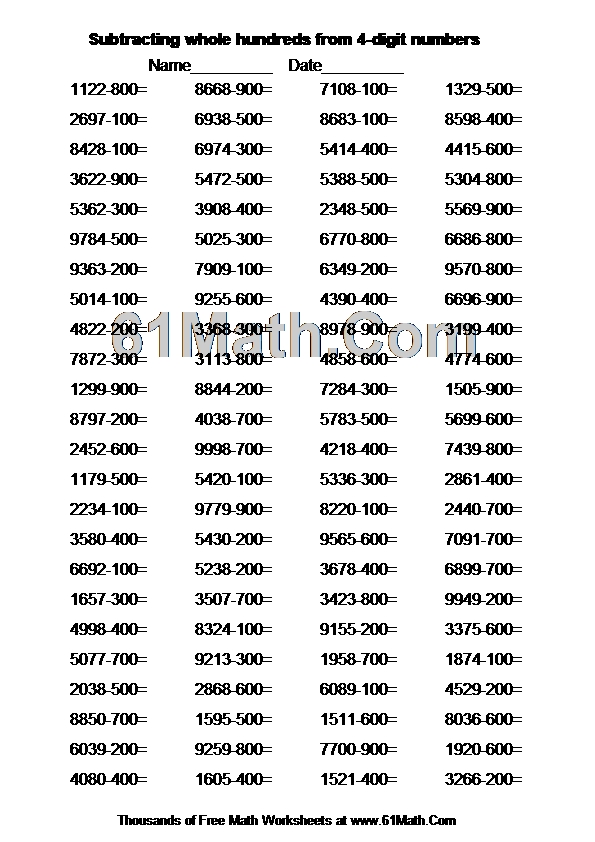 Subtracting whole hundreds from 4-digit numbers