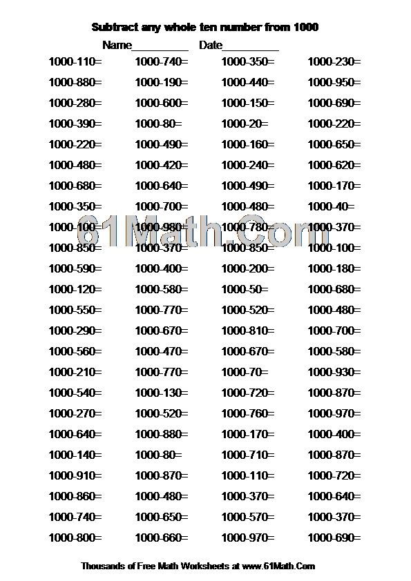 Subtract any whole ten number from 1000