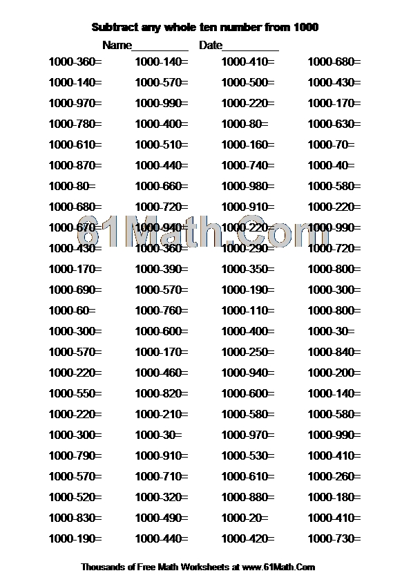 Subtract any whole ten number from 1000