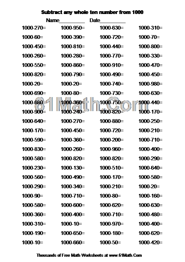 Subtract any whole ten number from 1000