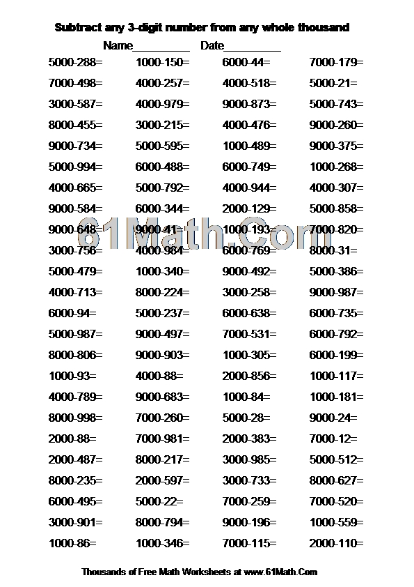 Subtract any 3-digit number from any whole thousand