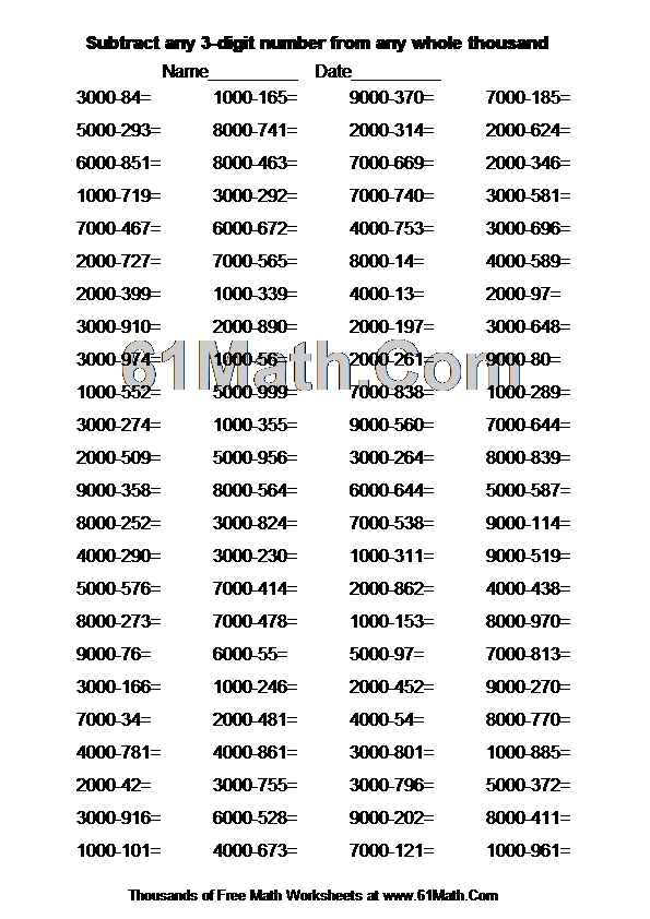 Subtract any 3-digit number from any whole thousand