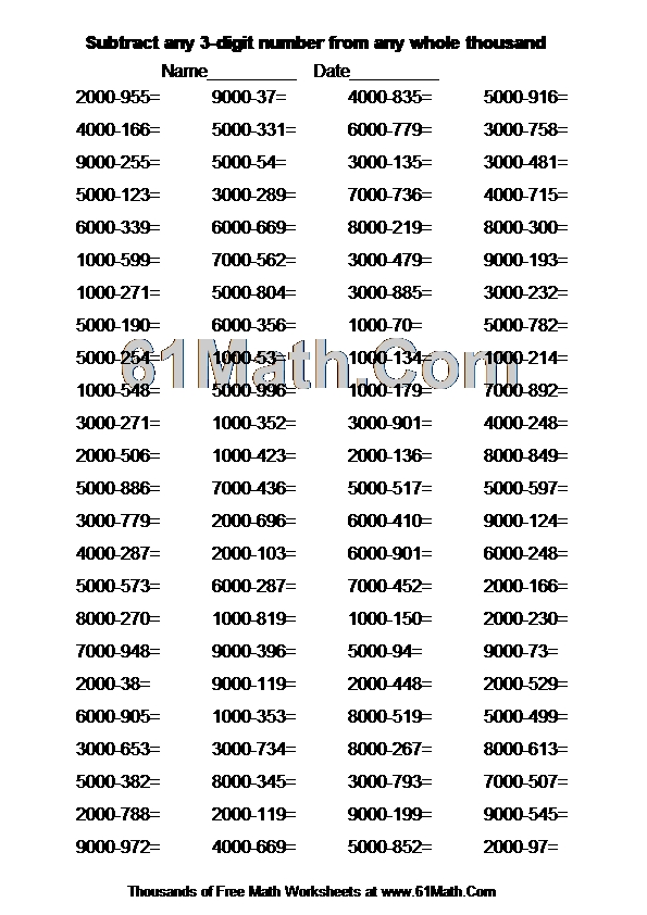 Subtract any 3-digit number from any whole thousand