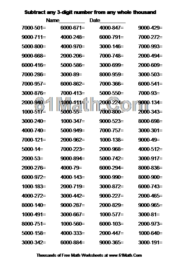 Subtract any 3-digit number from any whole thousand