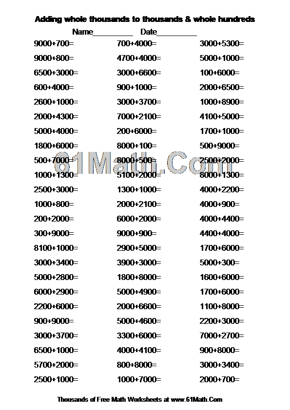 Adding whole thousands to thousands & whole hundreds