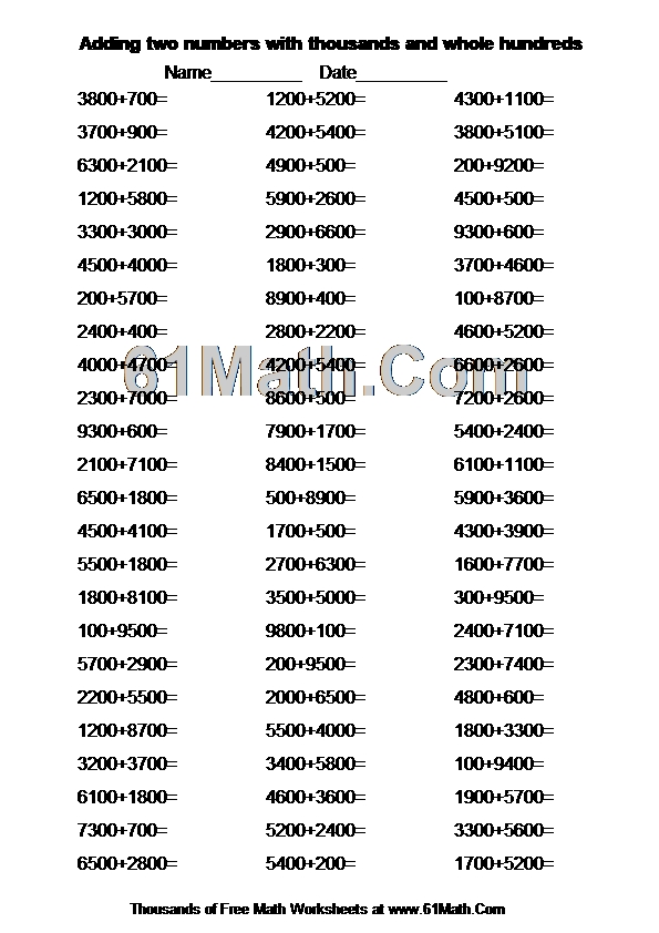 Adding two numbers with thousands and whole hundreds