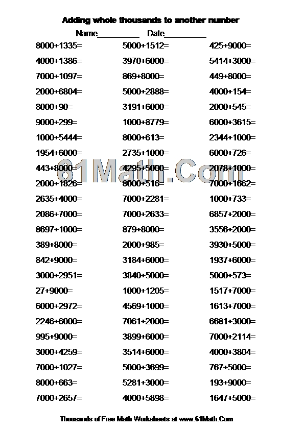 Adding whole thousands to another number