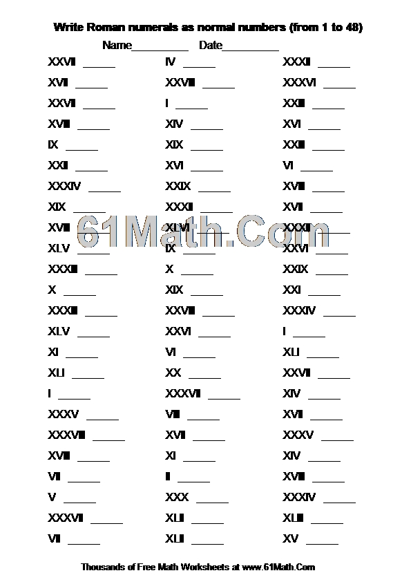 Write Roman numerals as normal numbers (from 1 to 48)