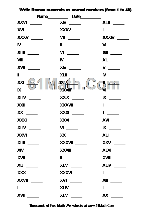 Write Roman numerals as normal numbers (from 1 to 48)
