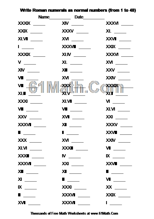 Write Roman numerals as normal numbers (from 1 to 48)