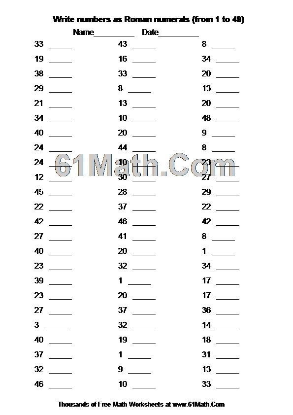 Write numbers as Roman numerals (from 1 to 48)