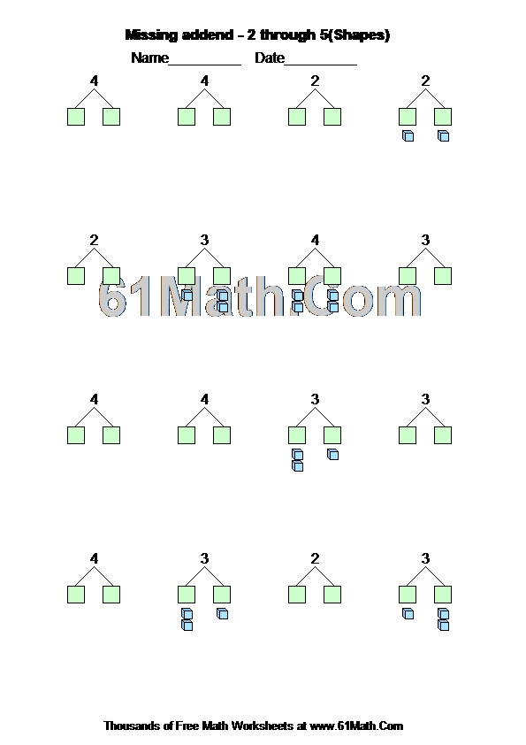 Missing addend - 2 through 5(Shapes)