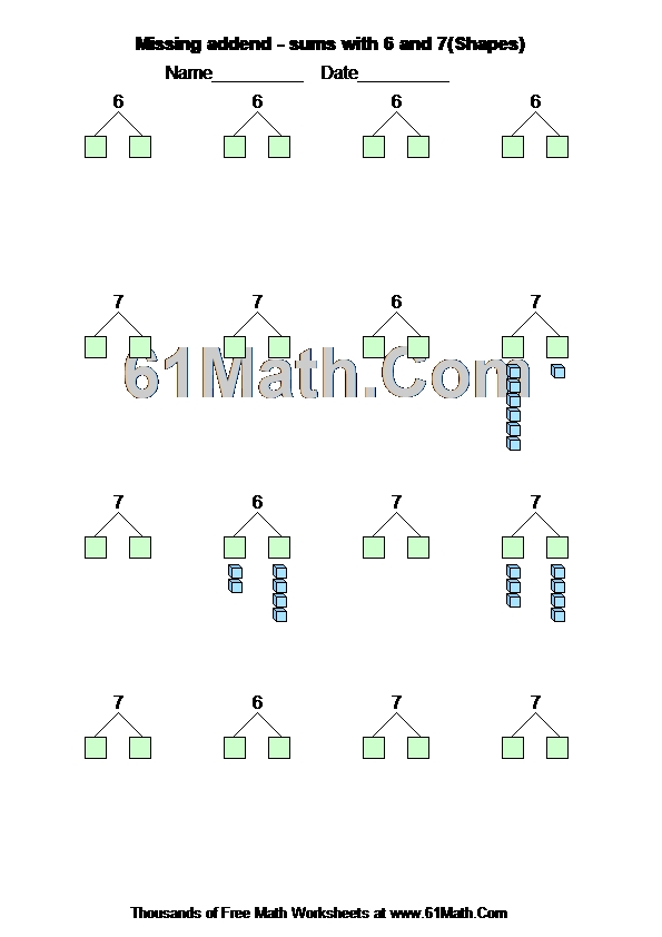 Missing addend - sums with 6 and 7(Shapes)