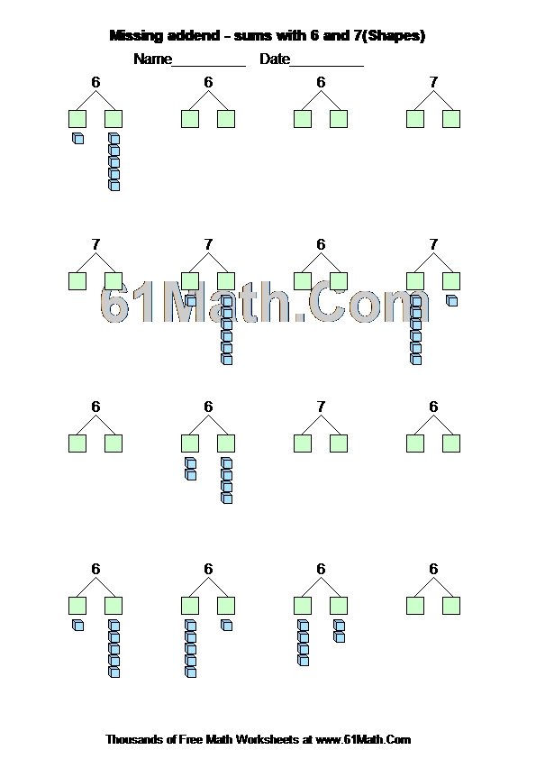 Missing addend - sums with 6 and 7(Shapes)