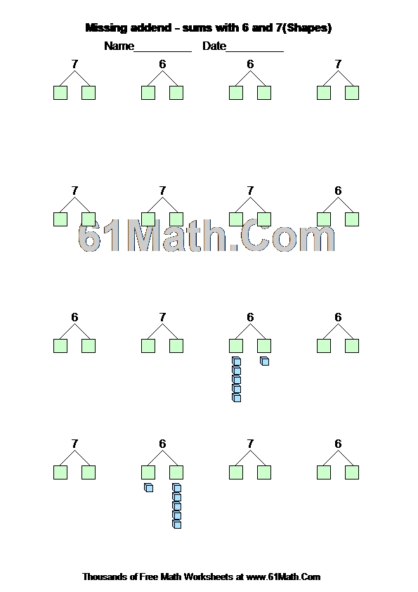 Missing addend - sums with 6 and 7(Shapes)