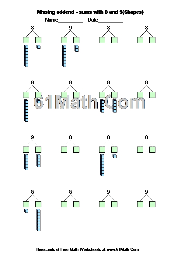 Missing addend - sums with 8 and 9(Shapes)