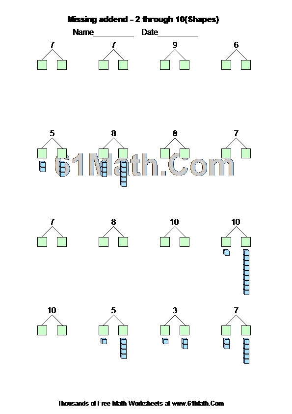 Missing addend - 2 through 10(Shapes)