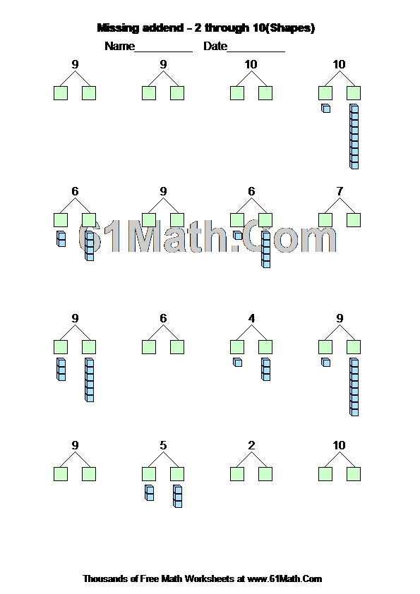 Missing addend - 2 through 10(Shapes)