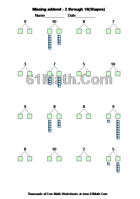 Missing addend - 2 through 10(Shapes)