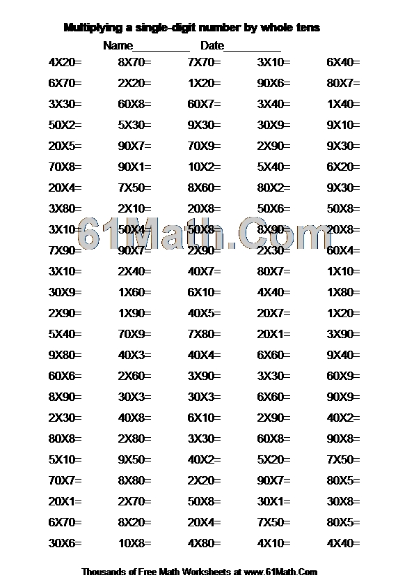 Multiplying a single-digit number by whole tens