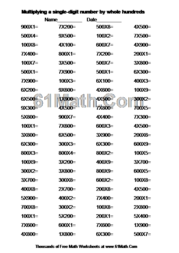 Multiplying a single-digit number by whole hundreds