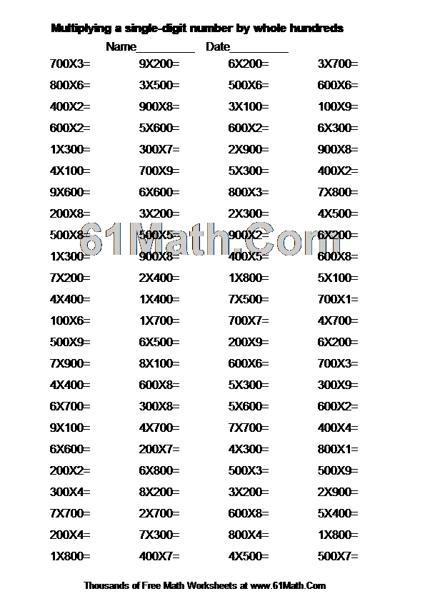 Multiplying a single-digit number by whole hundreds