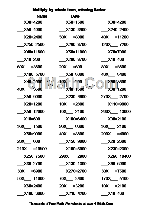 Multiply by whole tens, missing factor