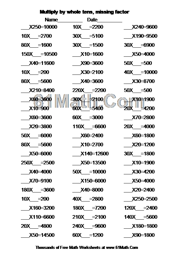 Multiply by whole tens, missing factor