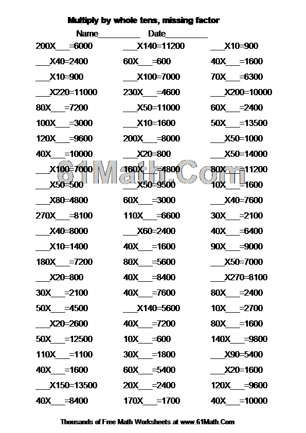 Multiply by whole tens, missing factor