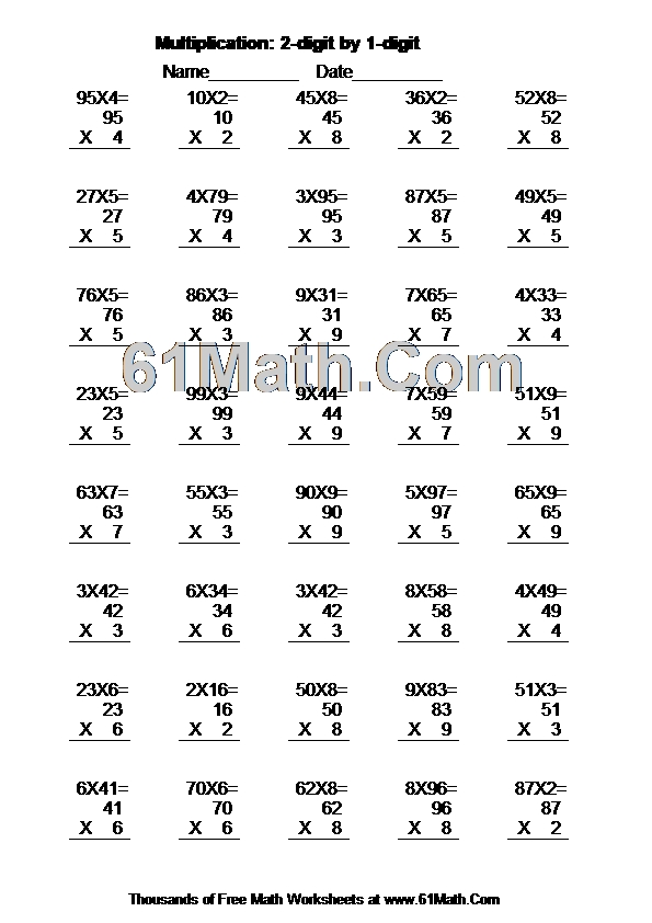 Multiplication: 2-digit by 1-digit