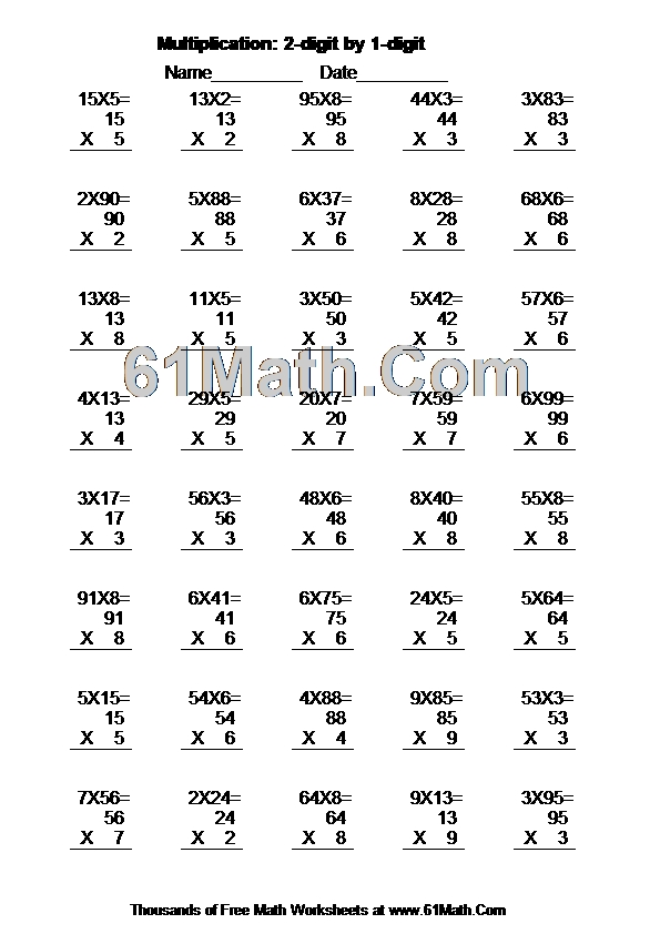 Multiplication: 2-digit by 1-digit