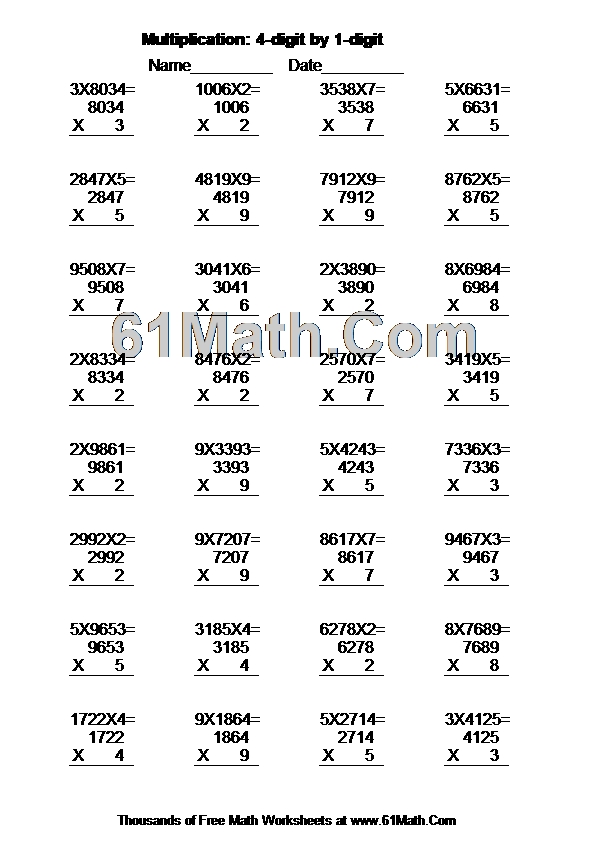 Multiplication: 4-digit by 1-digit