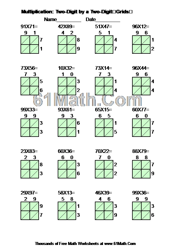 Multiplication: Two-Digit by a Two-DigitGrids