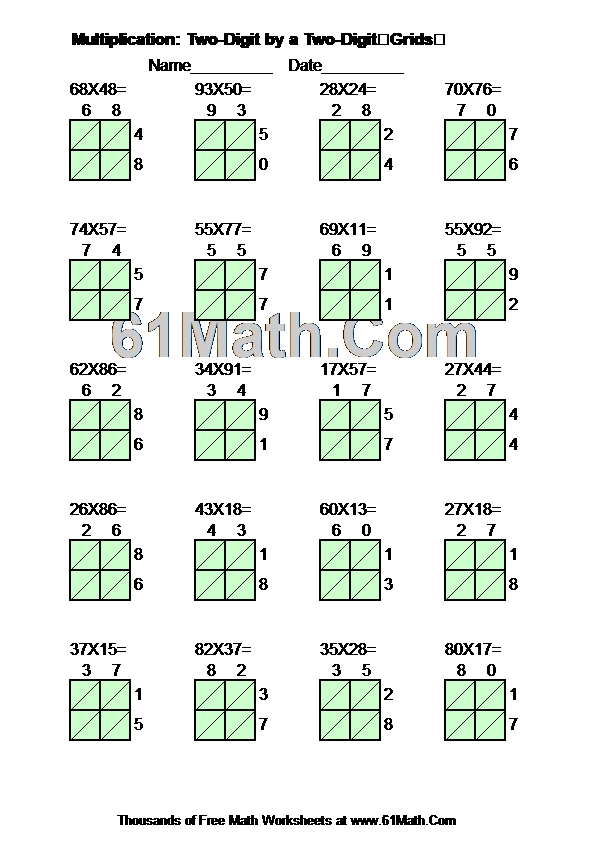 Multiplication: Two-Digit by a Two-DigitGrids