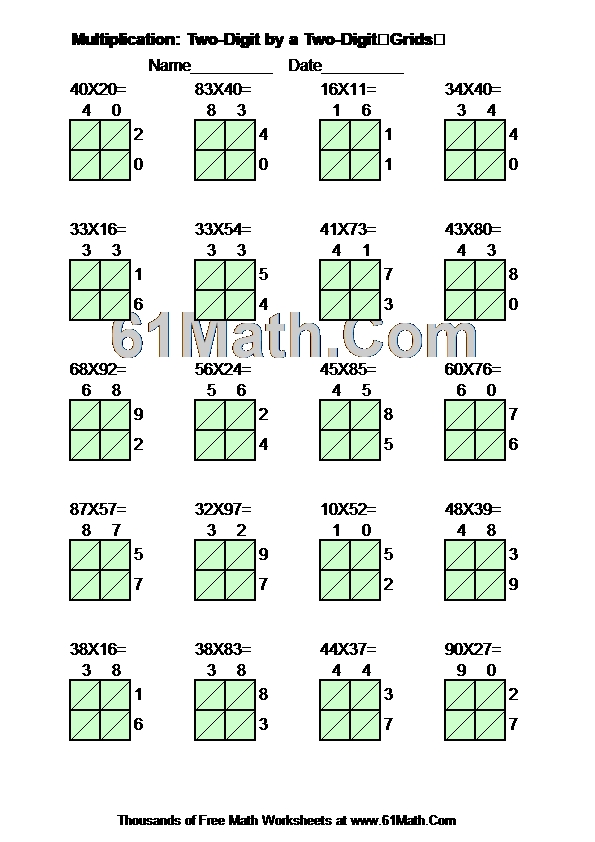 Multiplication: Two-Digit by a Two-DigitGrids