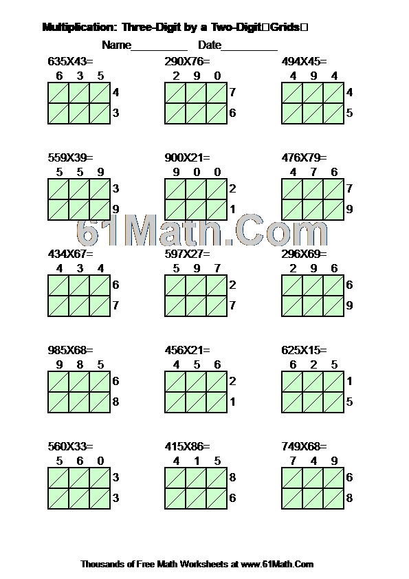 Multiplication: Three-Digit by a Two-DigitGrids