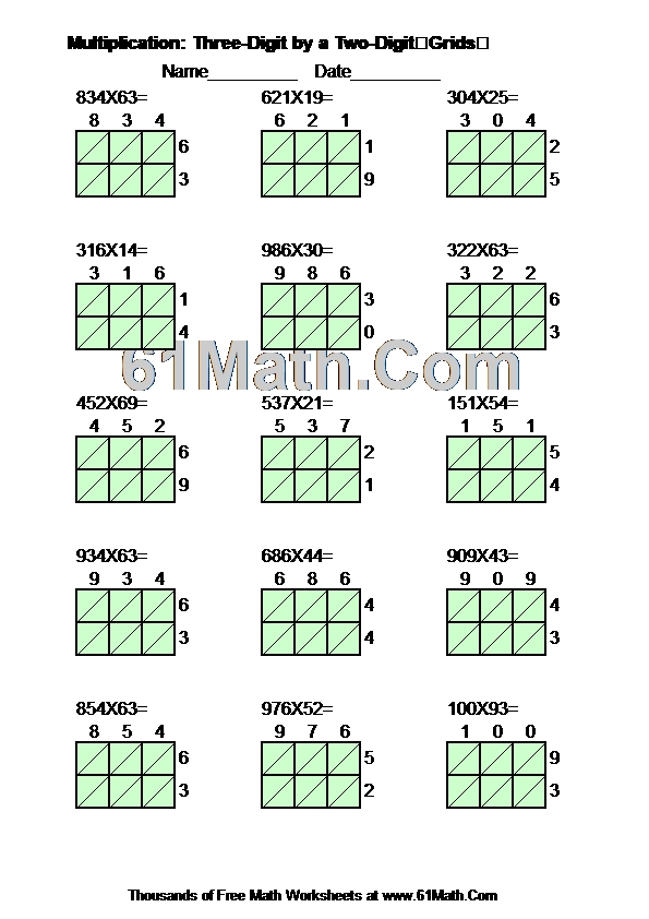 Multiplication: Three-Digit by a Two-DigitGrids