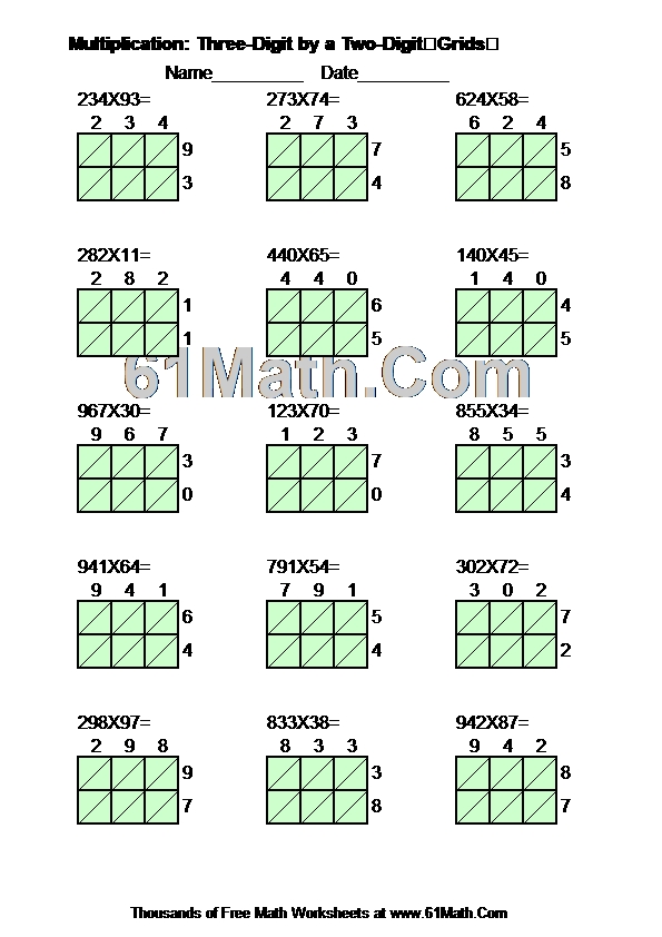 Multiplication: Three-Digit by a Two-Digit��Grids��