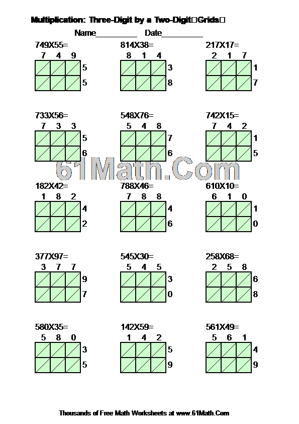 Multiplication: Three-Digit by a Two-DigitGrids