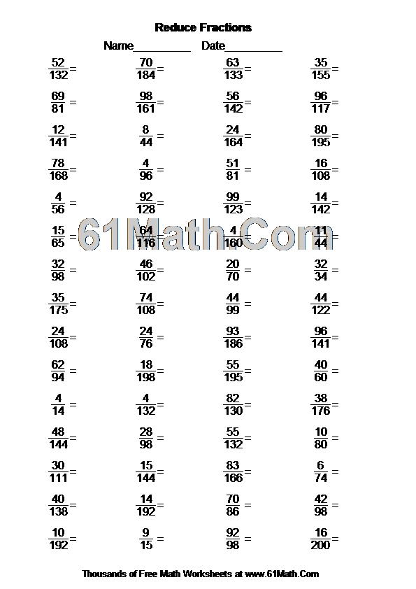 Reduce Fractions Create Your Own Math Worksheets