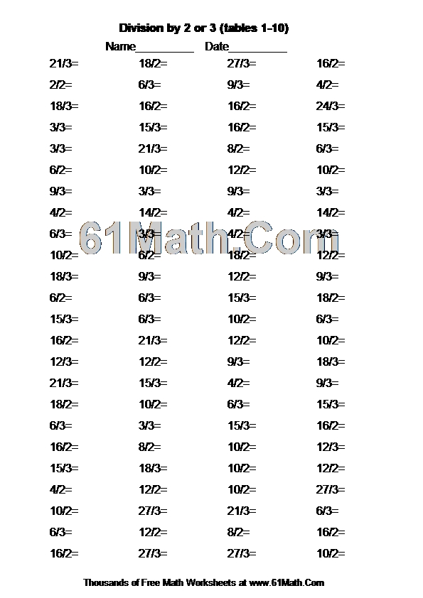 Division by 2 or 3 (tables 1-10)