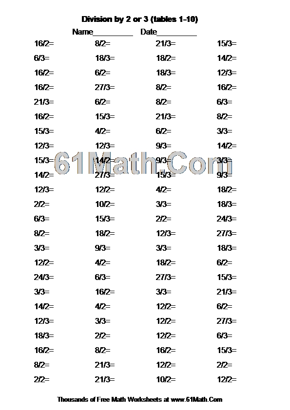 Division by 2 or 3 (tables 1-10)