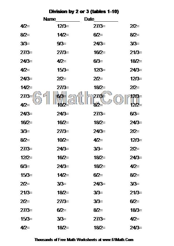 Division by 2 or 3 (tables 1-10)