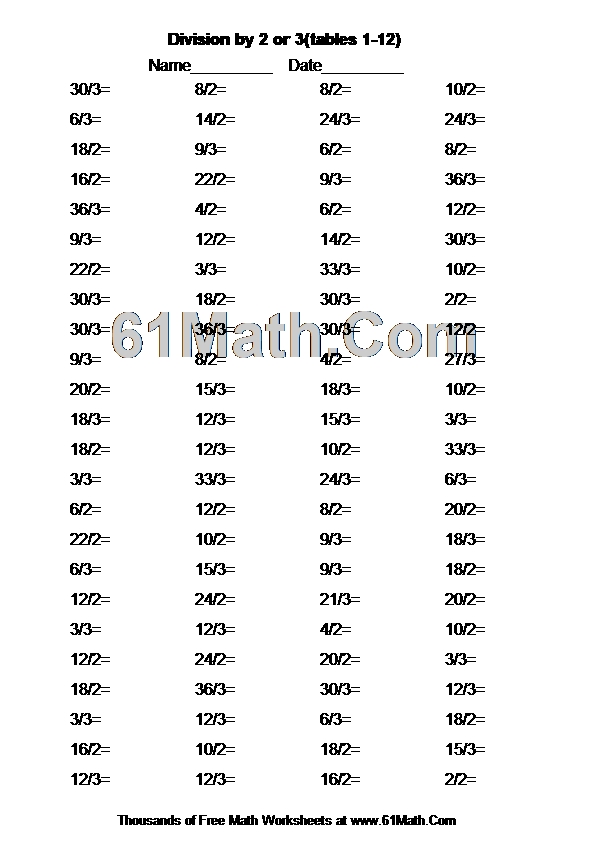 Division by 2 or 3(tables 1-12)