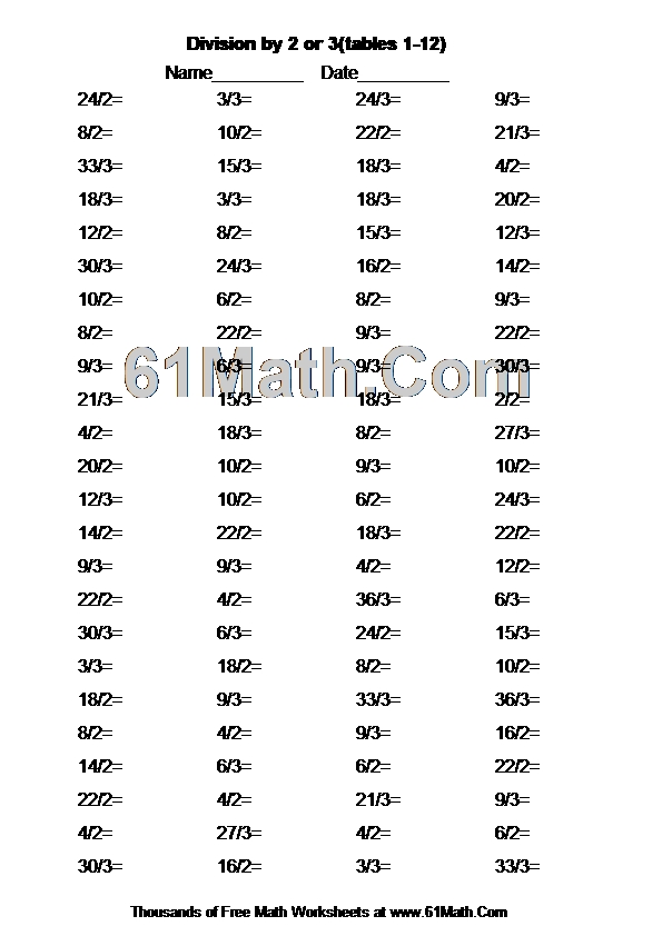 Division by 2 or 3(tables 1-12)