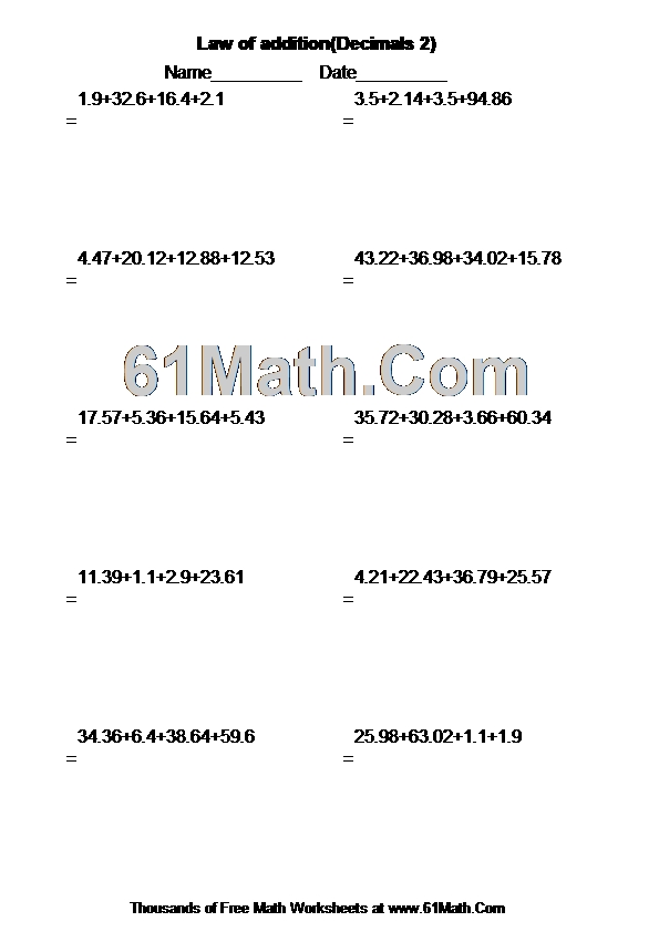 Law of addition(Decimals 2)