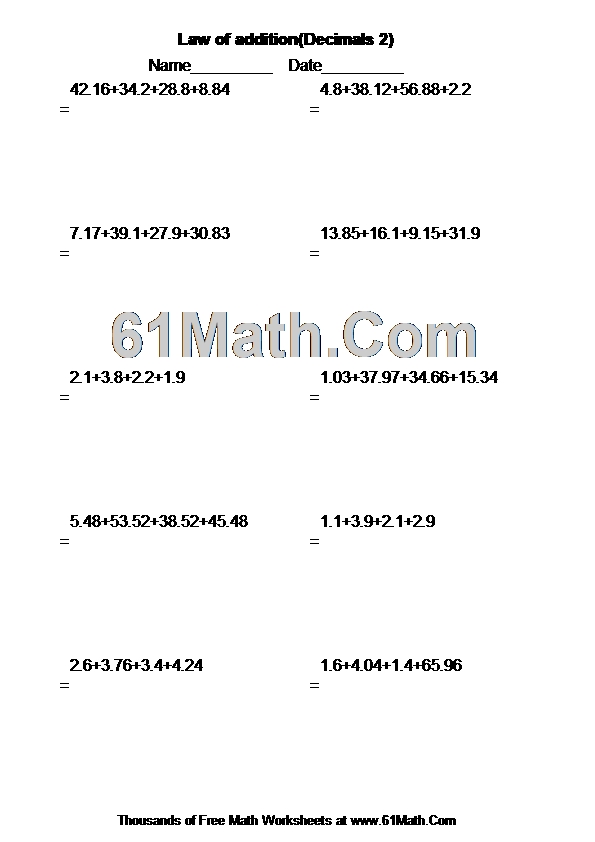 Law of addition(Decimals 2)