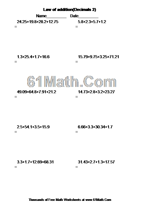 Law of addition(Decimals 2)